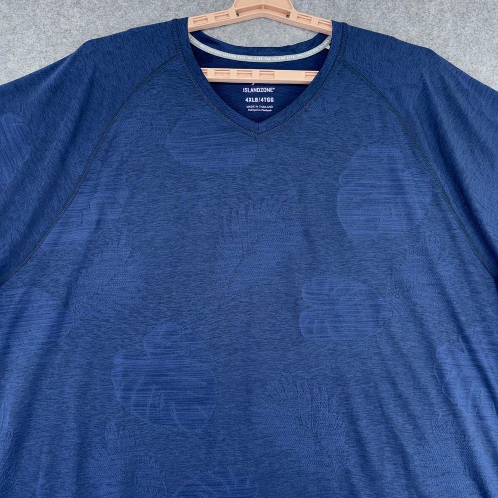 Tommy Bahama IslandZone Mens 4XLB Blue Tropical Leaf V-Neck Performance T-Shirt